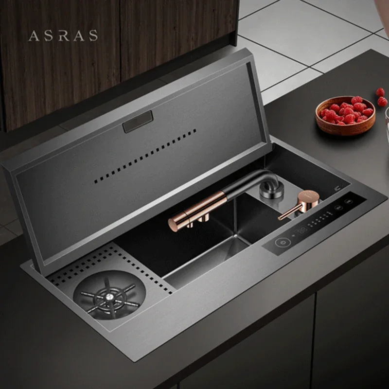 ASRAS Nanometer Flip Cover Hidden Smart Purifying Kitchen Sinks 4mm Thickness Handmade Sink Cup Rinser Kitchen Sinks
ASRAS Nanometer Flip Cover Hidden Smart Purifying Kitchen Sinks 4mm Thickness Handmade Sink Cup Rinser Kitchen Sinks