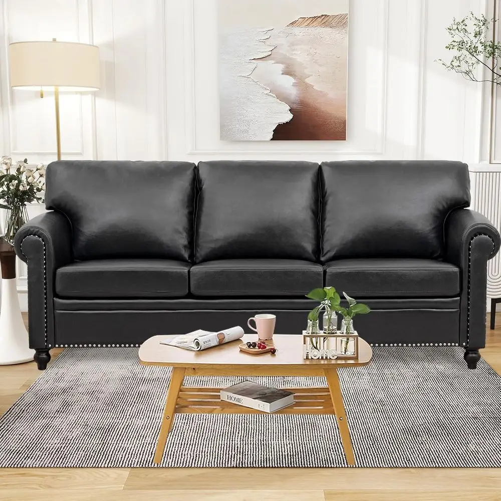 84 Black Leather 3-Seater Sofa with Rolled Arms for Modern Living Room, Easy Assembly (Black PU, One Sofa)
84 Black Leather 3-Seater Sofa with Rolled Arms for Modern Living Room, Easy Assembly (Black PU, One Sofa)