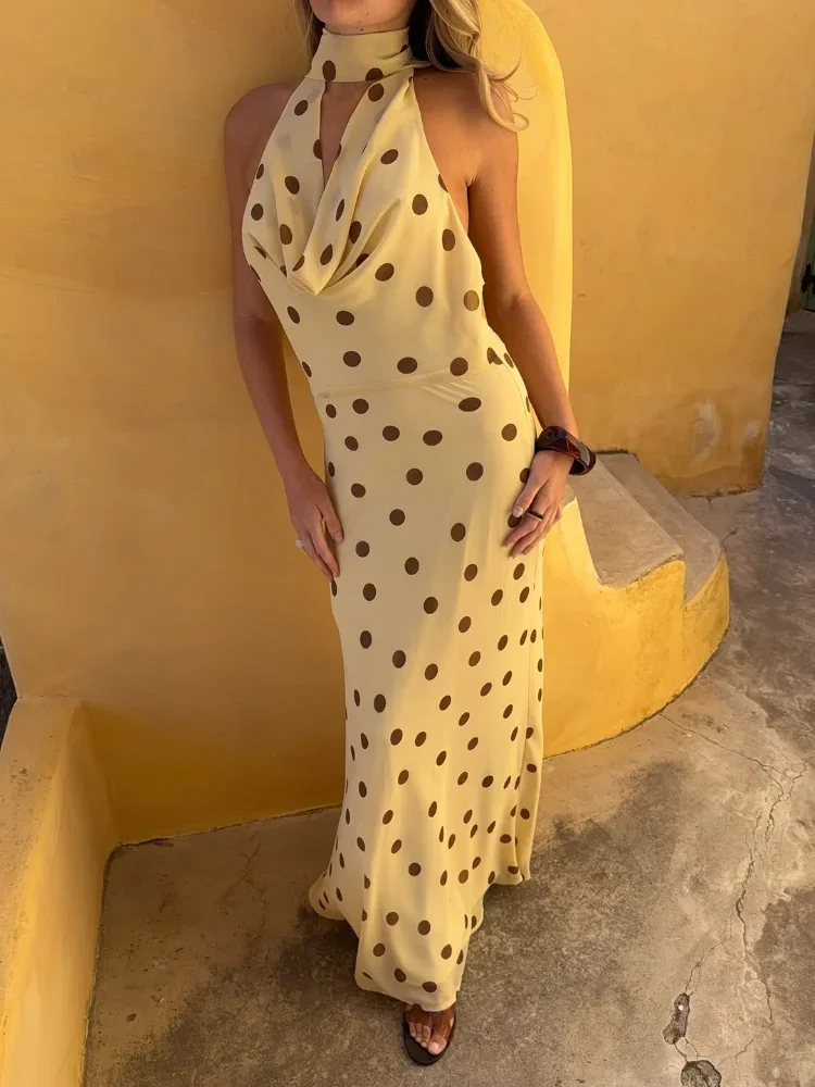 Retro Polka Dot Halter Dress Women Chic Sleeveless Backless High Waist Slim Maxi Dresses 2026 Lady Summer Lady Party Club Robe
Retro Polka Dot Halter Dress Women Chic Sleeveless Backless High Waist Slim Maxi Dresses 2026 Lady Summer Lady Party Club Robe