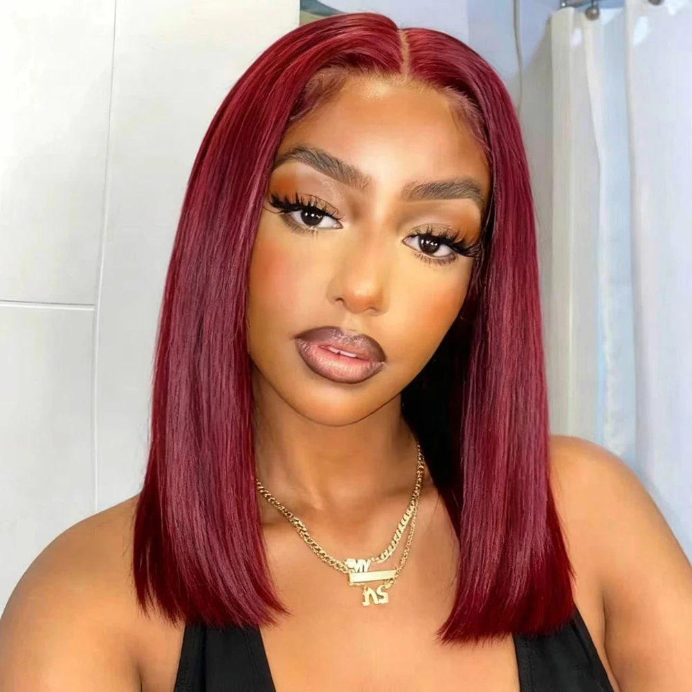 99J Bob Wig Human Hair Straight Burgundy Colored Lace Front Short Wigs 13x4 Frontal Bob Transparent Lace Wigs for Black Women
99J Bob Wig Human Hair Straight Burgundy Colored Lace Front Short Wigs 13x4 Frontal Bob Transparent Lace Wigs for Black Women