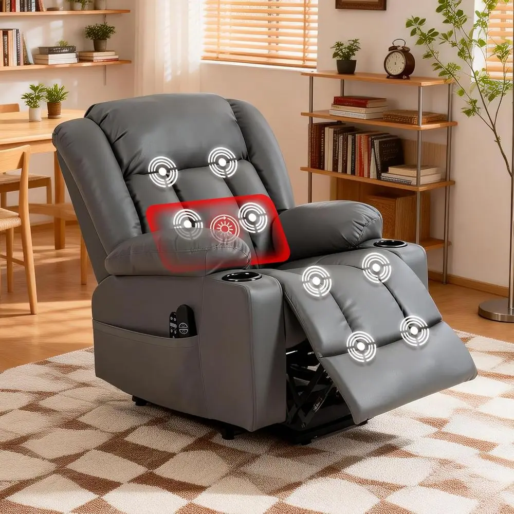 Heated Massage Recliner with Zero-Gravity and Stand-Assist, 2 Remotes, USB Port, Gray PU Leather
Heated Massage Recliner with Zero-Gravity and Stand-Assist, 2 Remotes, USB Port, Gray PU Leather