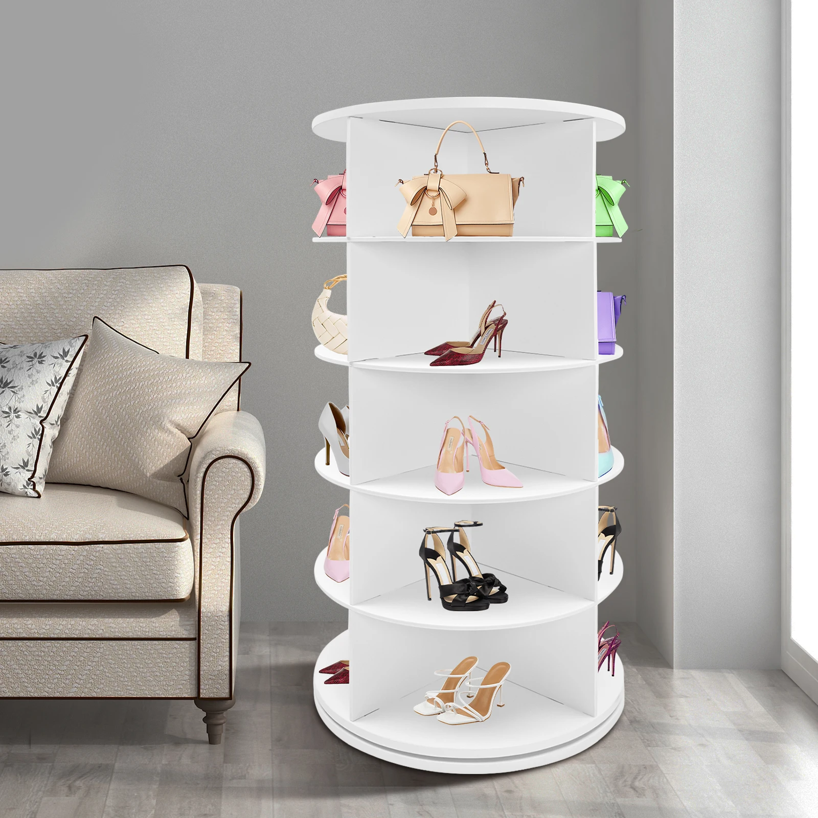 360° Rotating Shoe Rack Organizer White 5 Tier PVC Sheet 55.12 lbs Shoe Rack Multifunctional Storage Rack for Hats Bags Books Holds 20 Pairs of Shoes
360° Rotating Shoe Rack Organizer White 5 Tier PVC Sheet 55.12 lbs Shoe Rack Multifunctional Storage Rack for Hats Bags Books Holds 20 Pairs of Shoes