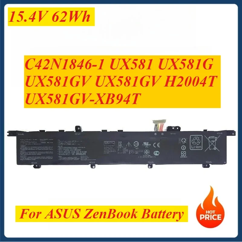 62WH C42N1846-1 Laptop Battery for ASUS ZenBook Pro Duo UX581 UX581G UX581GV UX581GV H2004T UX581GV-XB94T
62WH C42N1846-1 Laptop Battery for ASUS ZenBook Pro Duo UX581 UX581G UX581GV UX581GV H2004T UX581GV-XB94T