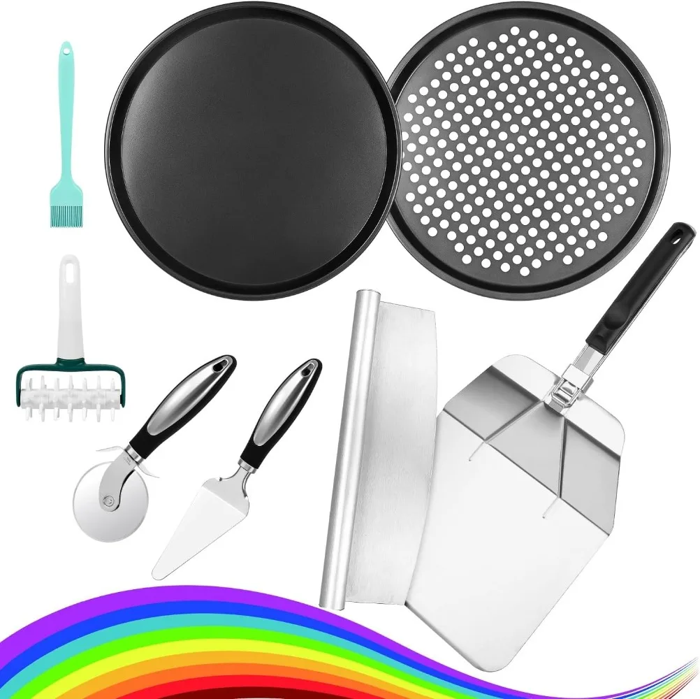 Pizza Making Kit (8-piece Set) 12-inch Round Pizza Pan with Perforated Plate 14-inch Pizza Cutter
Pizza Making Kit (8-piece Set) 12-inch Round Pizza Pan with Perforated Plate 14-inch Pizza Cutter