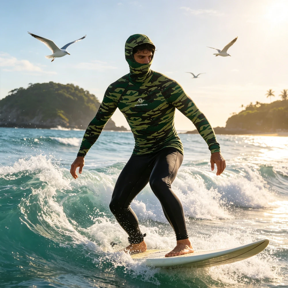 Hooded Men Rash Guard Long Sleeve Surf Shirt UPF50+ Surfing Clothing High Quality Sailing Top Wear for Beach Swim Water Sport
Hooded Men Rash Guard Long Sleeve Surf Shirt UPF50+ Surfing Clothing High Quality Sailing Top Wear for Beach Swim Water Sport