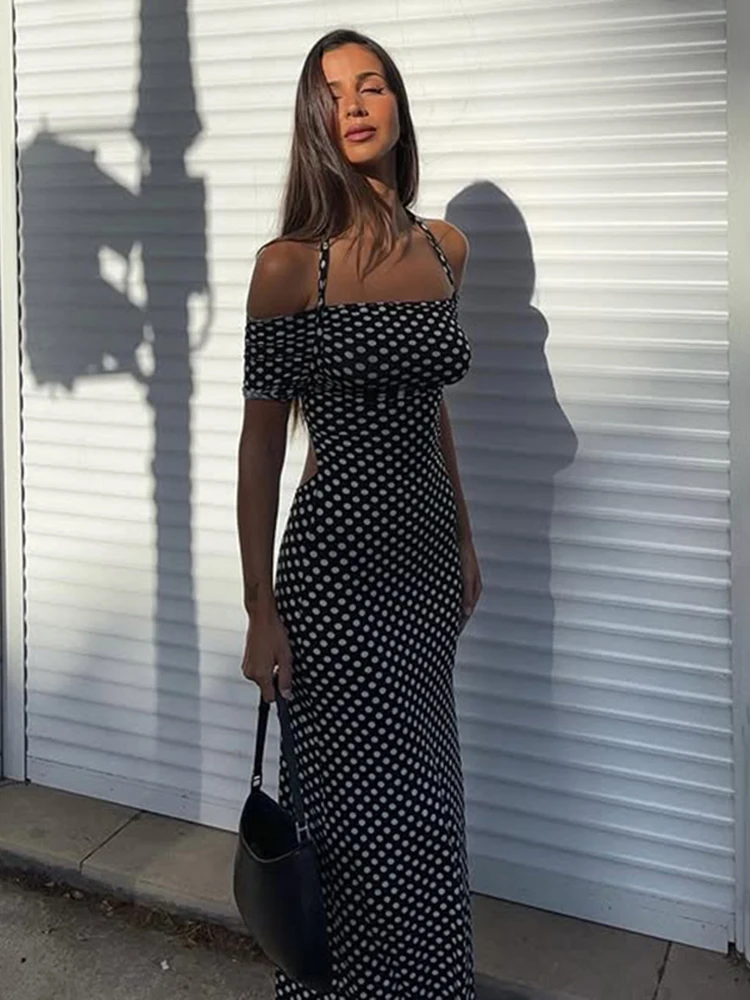 TARUXY Polka Dot Off-shoulder halter Long Dress For Women Backless Slit Sexy Bodycon Party Dress Female 2025 Summer Fashion New
TARUXY Polka Dot Off-shoulder halter Long Dress For Women Backless Slit Sexy Bodycon Party Dress Female 2025 Summer Fashion New