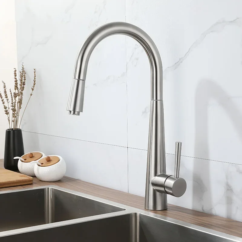304 Stainless Steel Pull-out Kitchen Sink Faucet Single Hole Hot And Cold Rotating Mixer Water Tap Rotatable Retractable
304 Stainless Steel Pull-out Kitchen Sink Faucet Single Hole Hot And Cold Rotating Mixer Water Tap Rotatable Retractable