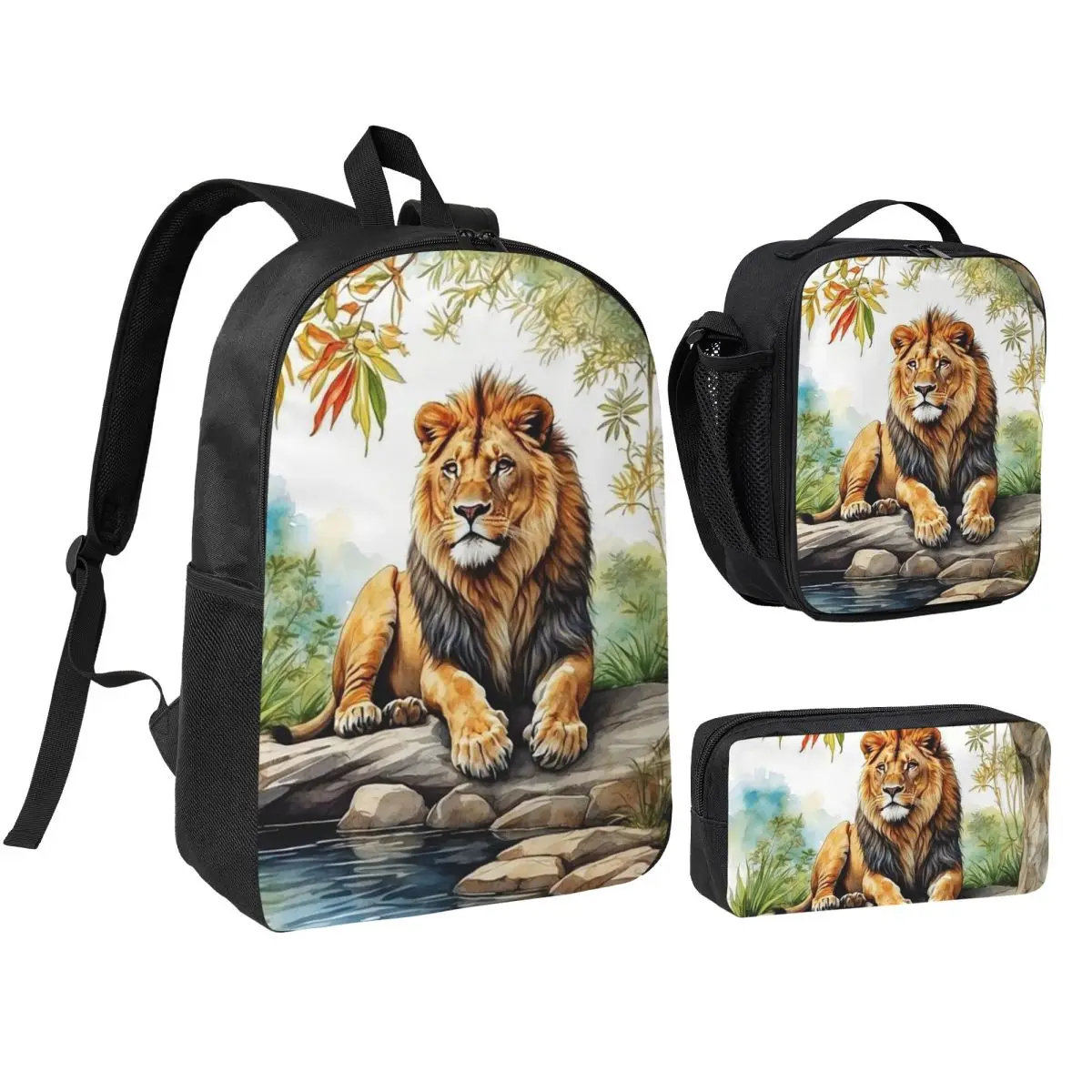A Lion In A Forest Backpack Student BookBag School Bag Shoulder Bags 3ps Insulated Lunch Bag Pencil Case
A Lion In A Forest Backpack Student BookBag School Bag Shoulder Bags 3ps Insulated Lunch Bag Pencil Case