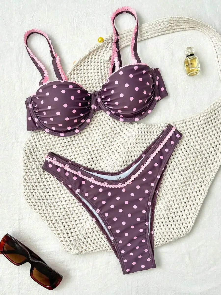 2pcs Polka Dot Print Bikini Set With Lace Trim For Women Summer Beach Swimwear
2pcs Polka Dot Print Bikini Set With Lace Trim For Women Summer Beach Swimwear