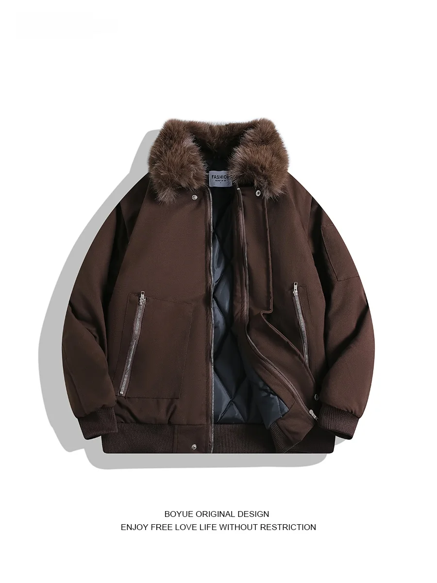 Boyue American Retro Removable Fur Collar Thiened Pea Coat Casual Workwear Cotton Jaet for Men Trendy Loose Fit Winter Coat
Boyue American Retro Removable Fur Collar Thiened Pea Coat Casual Workwear Cotton Jaet for Men Trendy Loose Fit Winter Coat