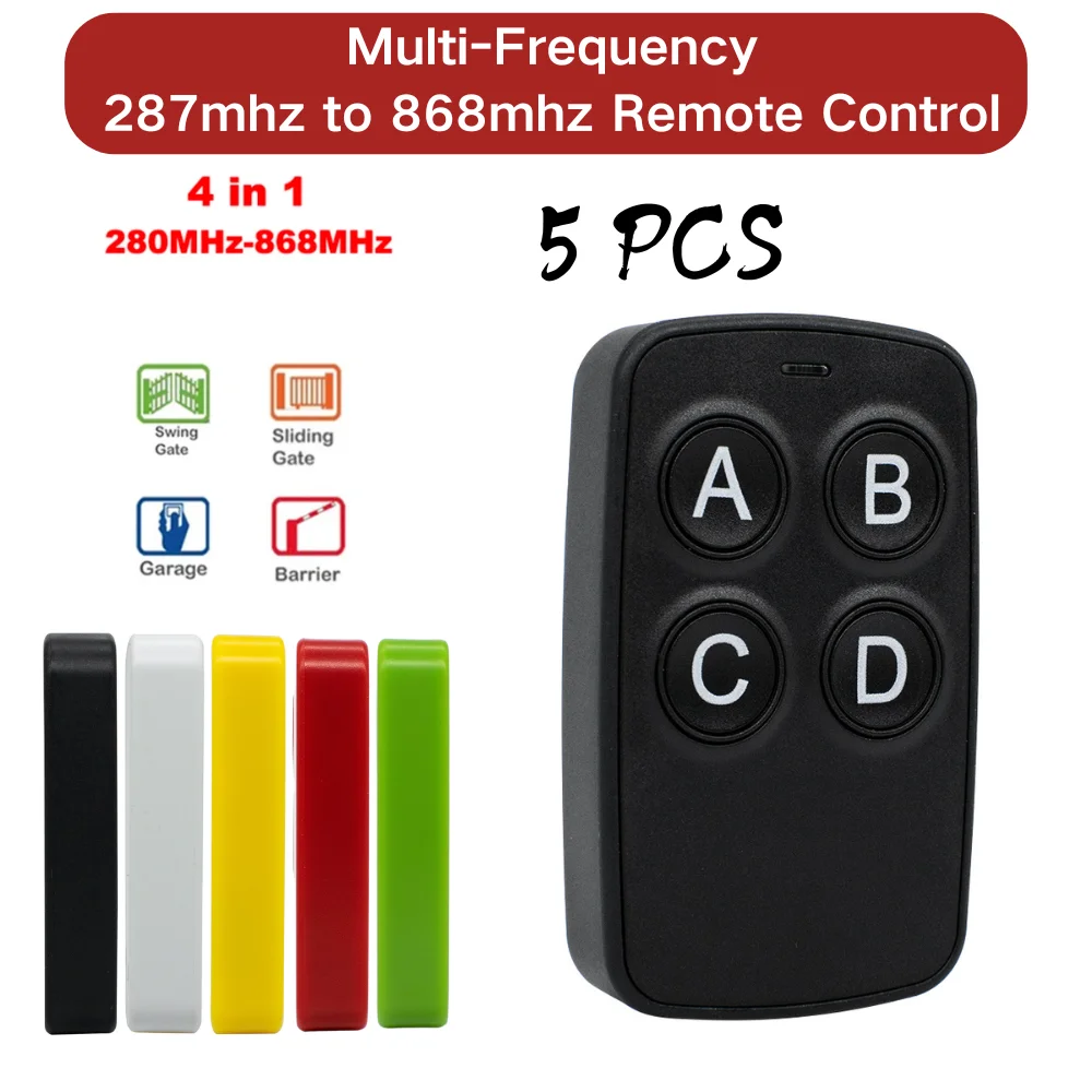 Universal Multifrequency Garage Remote 5PCS Remote Control Duplicator 280-868MHZ Garage Door Commands
Universal Multifrequency Garage Remote 5PCS Remote Control Duplicator 280-868MHZ Garage Door Commands