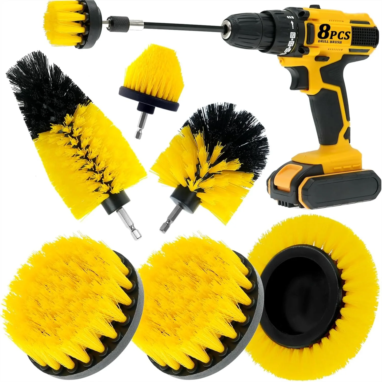8 Pcs Drill Brush Attachment Set with Extend Long Attachment, Power Scrub Brushes for Car, Grout, Floor, Tub, Bathroom, Kitchen
8 Pcs Drill Brush Attachment Set with Extend Long Attachment, Power Scrub Brushes for Car, Grout, Floor, Tub, Bathroom, Kitchen