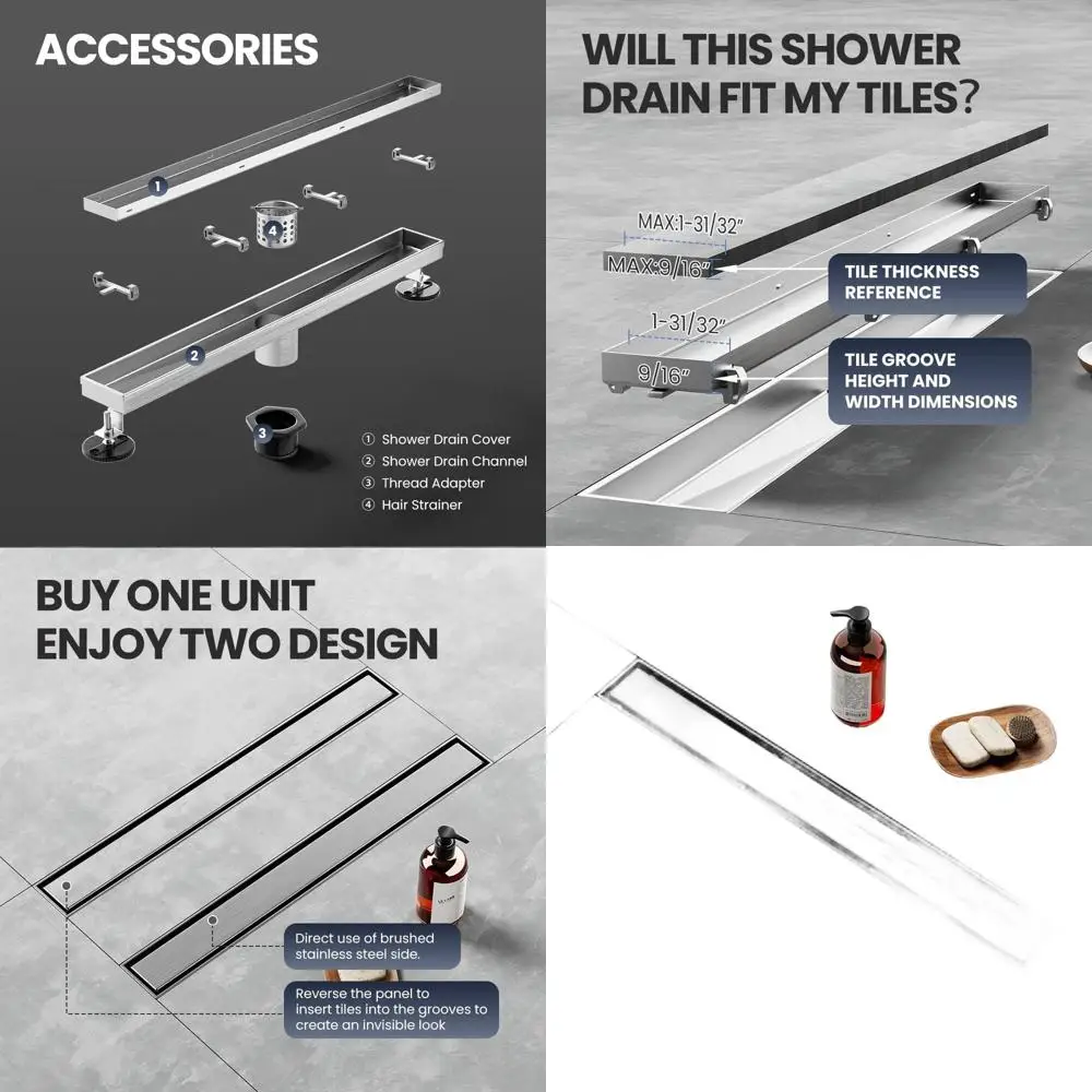 28-дюймовый душевой трап из матовой нержавеющей стали 304 с вставкой под плитку, подходит для ванной, кухни и гаража
28-дюймовый душевой трап из матовой нержавеющей стали 304 с вставкой под плитку, подходит для ванной, кухни и гаража