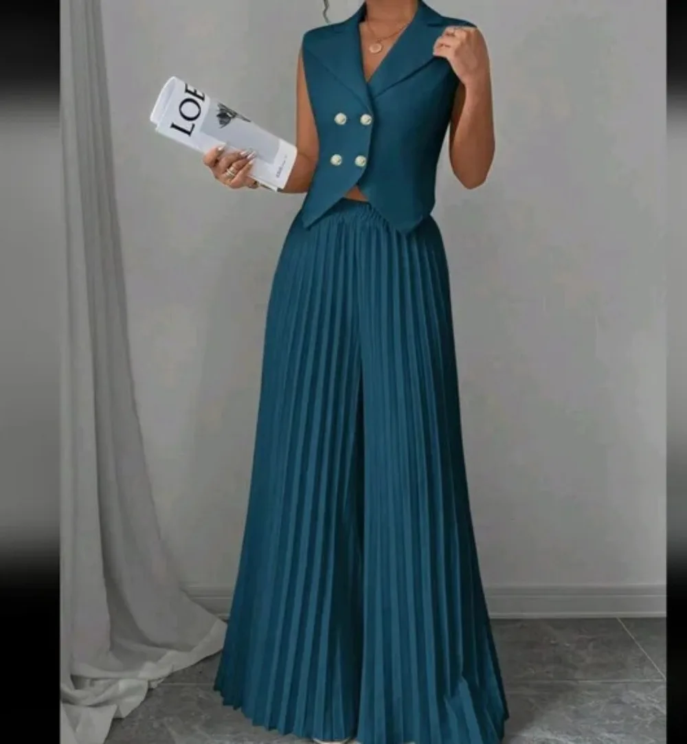Spring Summer Fashion Solid Color Two Piece Set Women Sexy V-neck Sleeveless Vest Pleated Pants Elegant Two Piece Set
Spring Summer Fashion Solid Color Two Piece Set Women Sexy V-neck Sleeveless Vest Pleated Pants Elegant Two Piece Set
