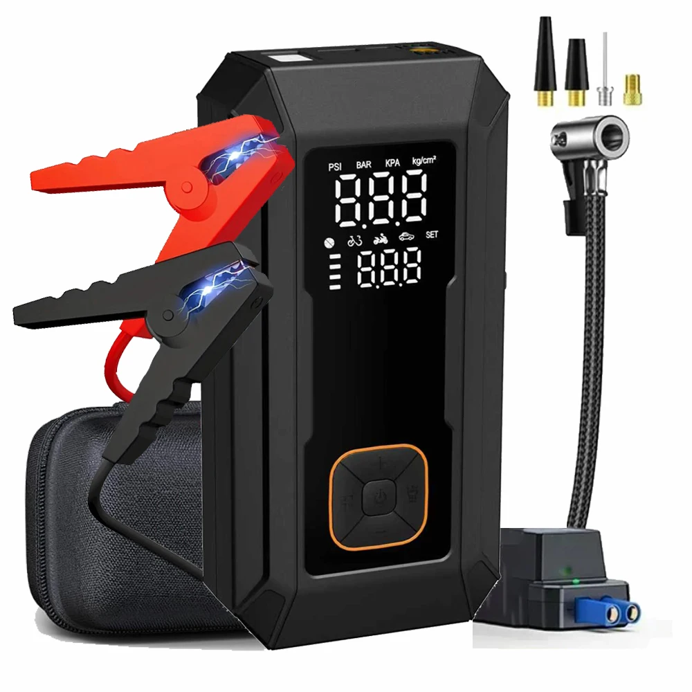 3000A Jump Starter Battery Booster 150Psi Air Pump Multi-function Tire Inflator Power Bank LED Light for 12V Vehicles
3000A Jump Starter Battery Booster 150Psi Air Pump Multi-function Tire Inflator Power Bank LED Light for 12V Vehicles