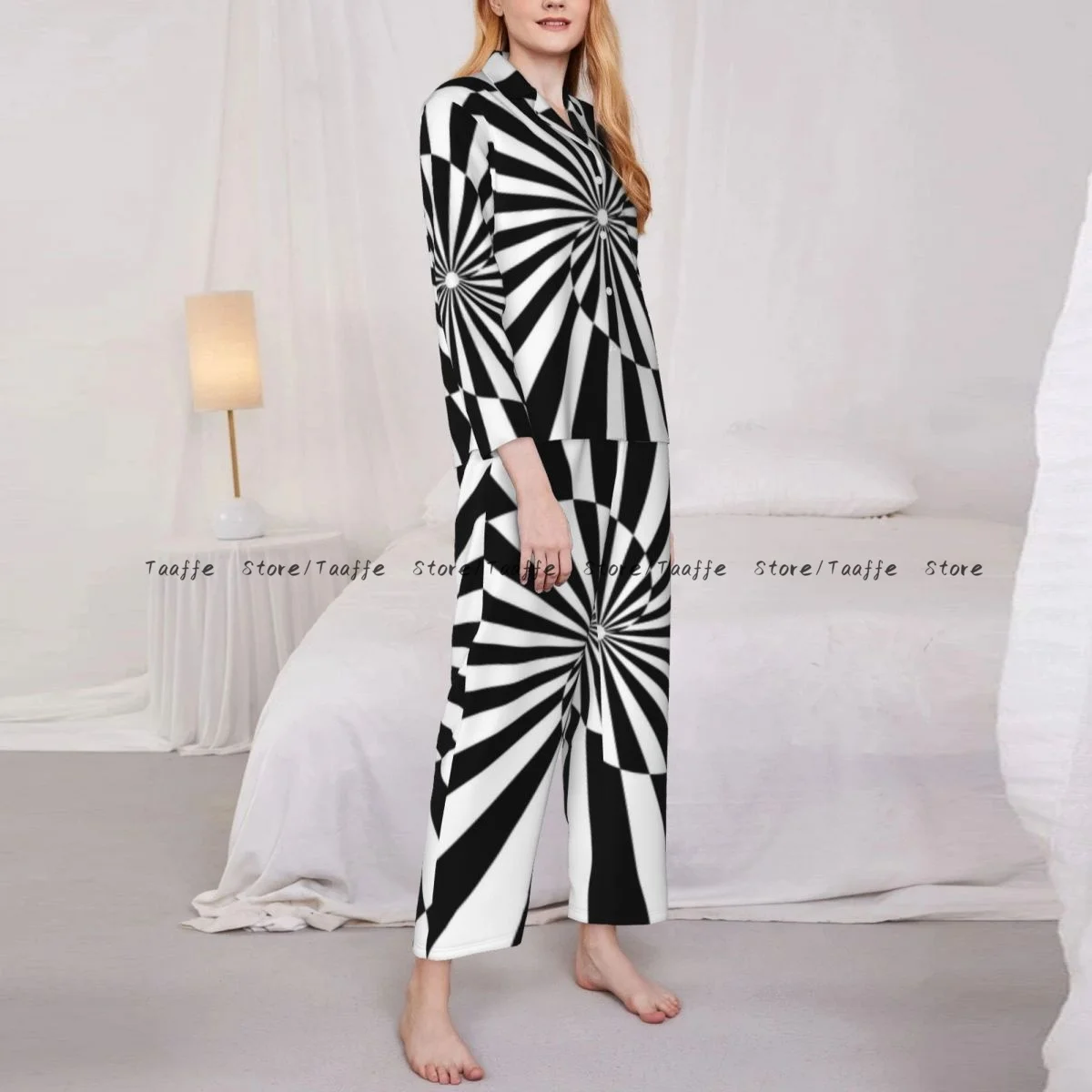 Women Sleepwear Loungewear Abstract Twisting Illustration Long Sleeve Lapel Neck Shirt and Elastic Waist Pants Pajamas Set
Women Sleepwear Loungewear Abstract Twisting Illustration Long Sleeve Lapel Neck Shirt and Elastic Waist Pants Pajamas Set