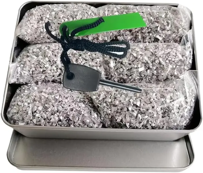 Magnesium Fire Starter Kit – 12 Bags 99% Pure Shavings + Ferro Rod, Waterproof Tin for Camping, Hiking, Bushcraft
Magnesium Fire Starter Kit – 12 Bags 99% Pure Shavings + Ferro Rod, Waterproof Tin for Camping, Hiking, Bushcraft