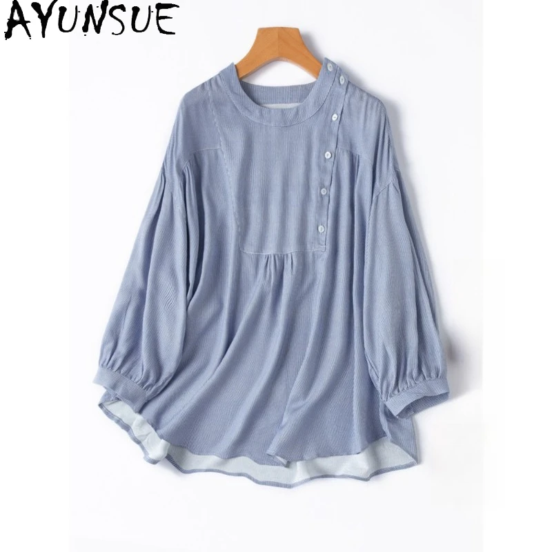 AYUNSUE Женские блузки и рубашки из 50% шелка и 50% хлопка с рукавами-фонариками, повседневные полосатые топы для женщин, женская одежда
AYUNSUE Женские блузки и рубашки из 50% шелка и 50% хлопка с рукавами-фонариками, повседневные полосатые топы для женщин, женская одежда