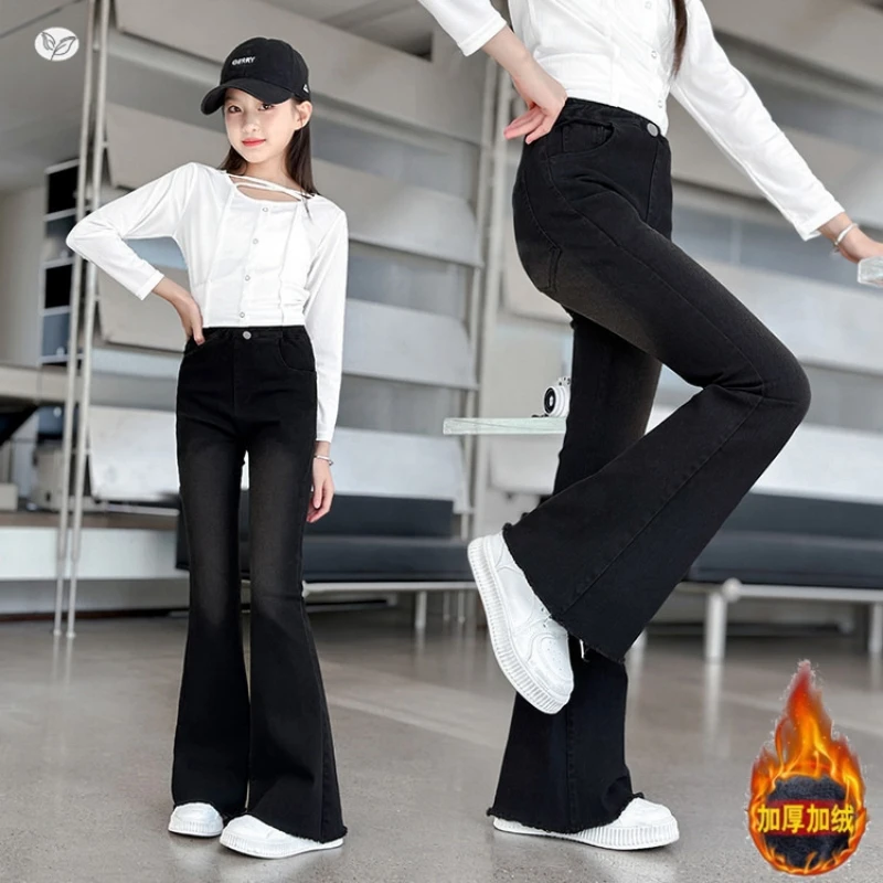 Teen Girls' Fitted Flare Jeans with Frayed Hems, Elastic Flare Denim Jeans, Black Long Pants with Fleece Lining for Autumn and W
Teen Girls' Fitted Flare Jeans with Frayed Hems, Elastic Flare Denim Jeans, Black Long Pants with Fleece Lining for Autumn and W