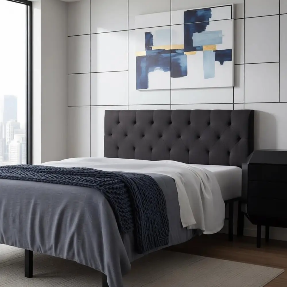 Upholstered Adjustable Height Bed or Wall Mount Padded Polyester Sturdy Charcoal for Full/XL
Upholstered Adjustable Height Bed or Wall Mount Padded Polyester Sturdy Charcoal for Full/XL