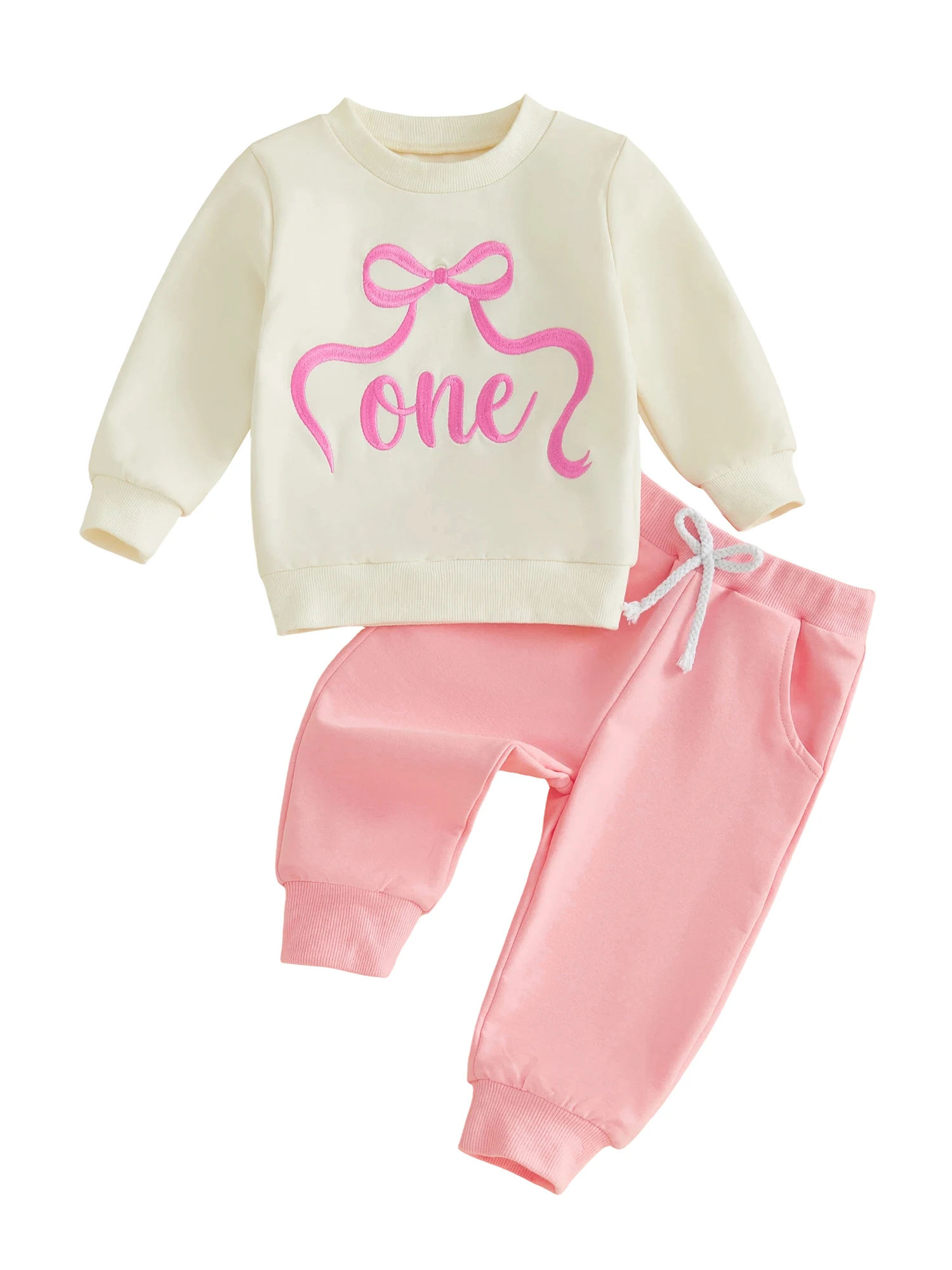 Toddler Girl 1st Birthday Set Adorable Long Sleeve Crew Neck Embroidered Letters Bow Sweatshirt with Matching Sweatpants Cute
Toddler Girl 1st Birthday Set Adorable Long Sleeve Crew Neck Embroidered Letters Bow Sweatshirt with Matching Sweatpants Cute