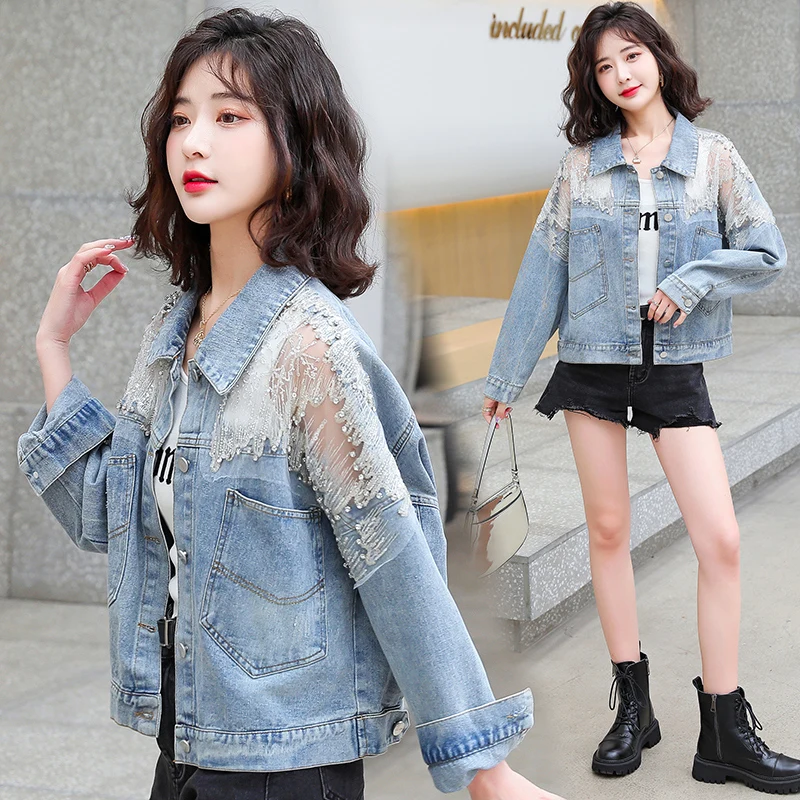 Spring Heavy Embroidery Loose Slim Diamond Embellied Denim Jaet Top Women's Commute Sle ort Coat Long Sve Collar
Spring Heavy Embroidery Loose Slim Diamond Embellied Denim Jaet Top Women's Commute Sle ort Coat Long Sve Collar
