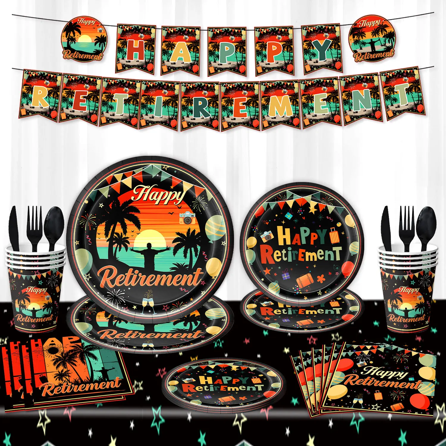 10Guests Colorful Retro Retirement Themed Party Decorations Seaside Sunset Plates Cups Napkin Happy Retirement Party Supplies
10Guests Colorful Retro Retirement Themed Party Decorations Seaside Sunset Plates Cups Napkin Happy Retirement Party Supplies