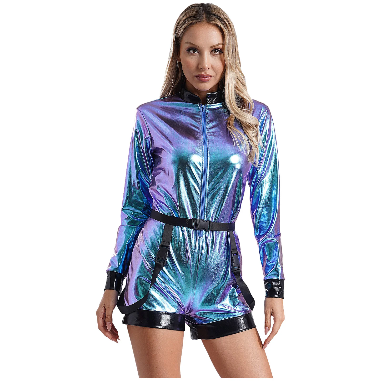Women Metallic Shiny Jumpsuit Astronaut Alien Space Cosplay Bodysuit Front Zipper Boyshorts Dress-Up for Halloween Party Raves
Women Metallic Shiny Jumpsuit Astronaut Alien Space Cosplay Bodysuit Front Zipper Boyshorts Dress-Up for Halloween Party Raves
