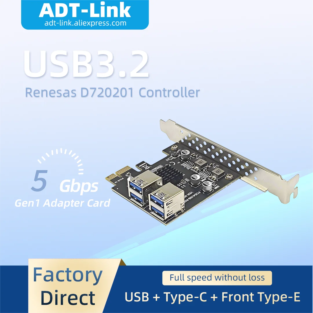 USB3.2 Gen1 Expansion Card 5Gbps D720201 Controller USB Type-C Type-E Front Panel Adapter Card Desktop PCIe Riser Card
USB3.2 Gen1 Expansion Card 5Gbps D720201 Controller USB Type-C Type-E Front Panel Adapter Card Desktop PCIe Riser Card