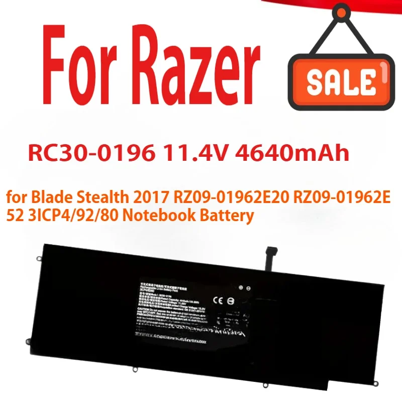 NEW RC30-0196 11.4V 4640mAh Laptop Battery For Razer Blade Stealth 2017 RZ09-01962E20 RZ09-01962E52 3ICP4/92/80 Notebook Battery
NEW RC30-0196 11.4V 4640mAh Laptop Battery For Razer Blade Stealth 2017 RZ09-01962E20 RZ09-01962E52 3ICP4/92/80 Notebook Battery
