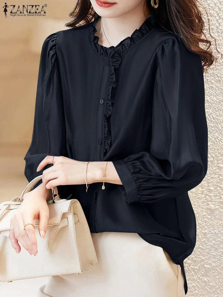 ZANZEA Satin Casual Chemise Femme 2025 Fashion Office Lady Elegant Women's Shirts 3/4 Puff Sleeve Ruffles Trim High-Low Tops
ZANZEA Satin Casual Chemise Femme 2025 Fashion Office Lady Elegant Women's Shirts 3/4 Puff Sleeve Ruffles Trim High-Low Tops