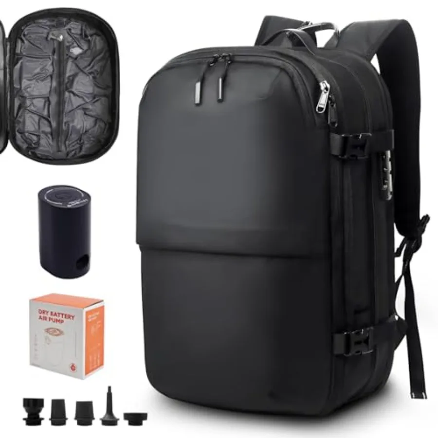Vacuum Backpack for Travel: 60L Expandable Black Nylon with Electric Air Pump and TSA Lock
Vacuum Backpack for Travel: 60L Expandable Black Nylon with Electric Air Pump and TSA Lock