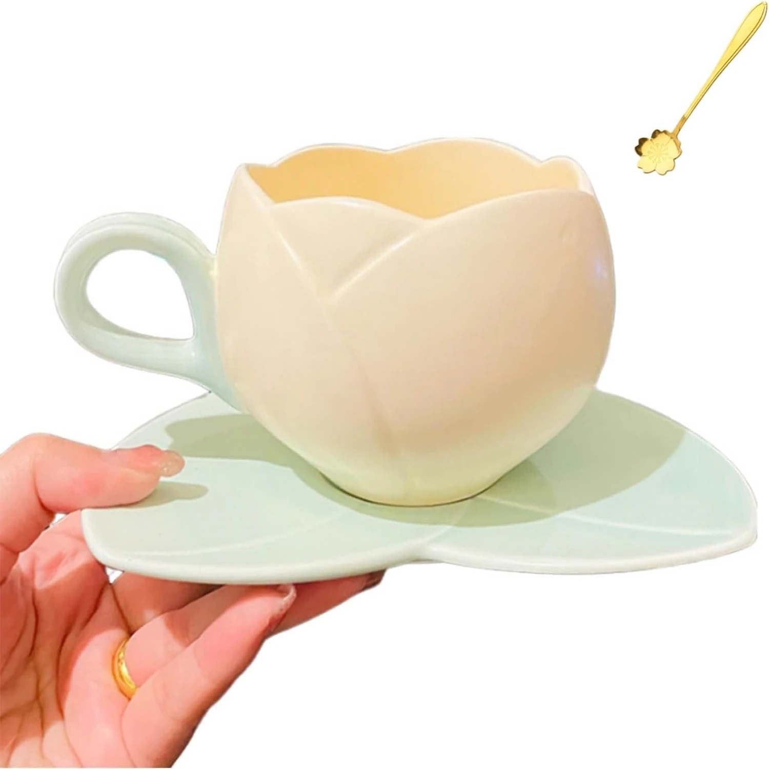 Beautiful and elegant handcrafted ceramic coffee mugs with coaster - stunning and unique 3D tulip design, comfortable handle - p
Beautiful and elegant handcrafted ceramic coffee mugs with coaster - stunning and unique 3D tulip design, comfortable handle - p
