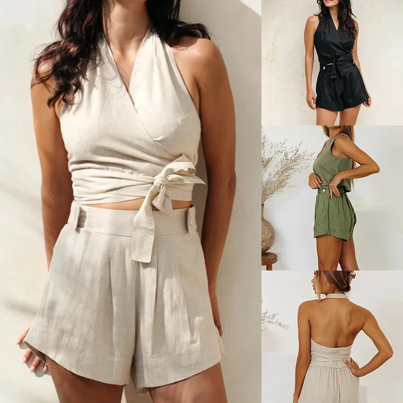 Women's Sets Summer New American Hottie Halterneck Sleeveless Strappy Shorts 2 Piece Sets Womens Outfits
Women's Sets Summer New American Hottie Halterneck Sleeveless Strappy Shorts 2 Piece Sets Womens Outfits