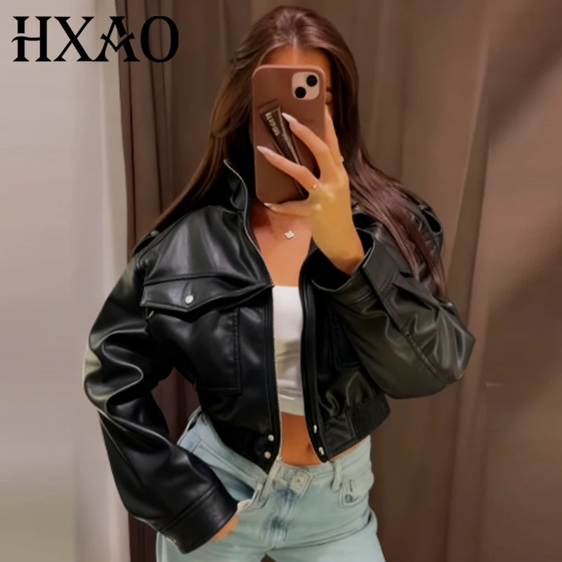 HXAO Crop Leather Jacket Women's Bomber Jackets Green Black outerwears Long Sleeve coat Aviator Jackets Moto Biker Zipper Jacket
HXAO Crop Leather Jacket Women's Bomber Jackets Green Black outerwears Long Sleeve coat Aviator Jackets Moto Biker Zipper Jacket