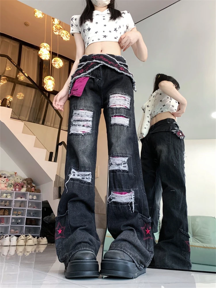 Women's Distressed Patchwork Micro Flared Jeans Cool Girl High Waisted Fashion Pant Female Straight Retro Hip-hop Denim Trousers
Women's Distressed Patchwork Micro Flared Jeans Cool Girl High Waisted Fashion Pant Female Straight Retro Hip-hop Denim Trousers