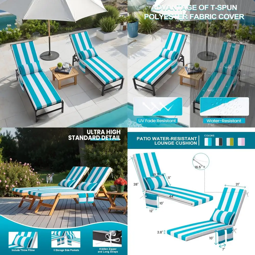 Water-Resistant Outdoor Chaise Lounge Cushion Set, 2 Pieces with Headrest and Side Pockets, Weatherproof Patio Recliner Lounger
Water-Resistant Outdoor Chaise Lounge Cushion Set, 2 Pieces with Headrest and Side Pockets, Weatherproof Patio Recliner Lounger