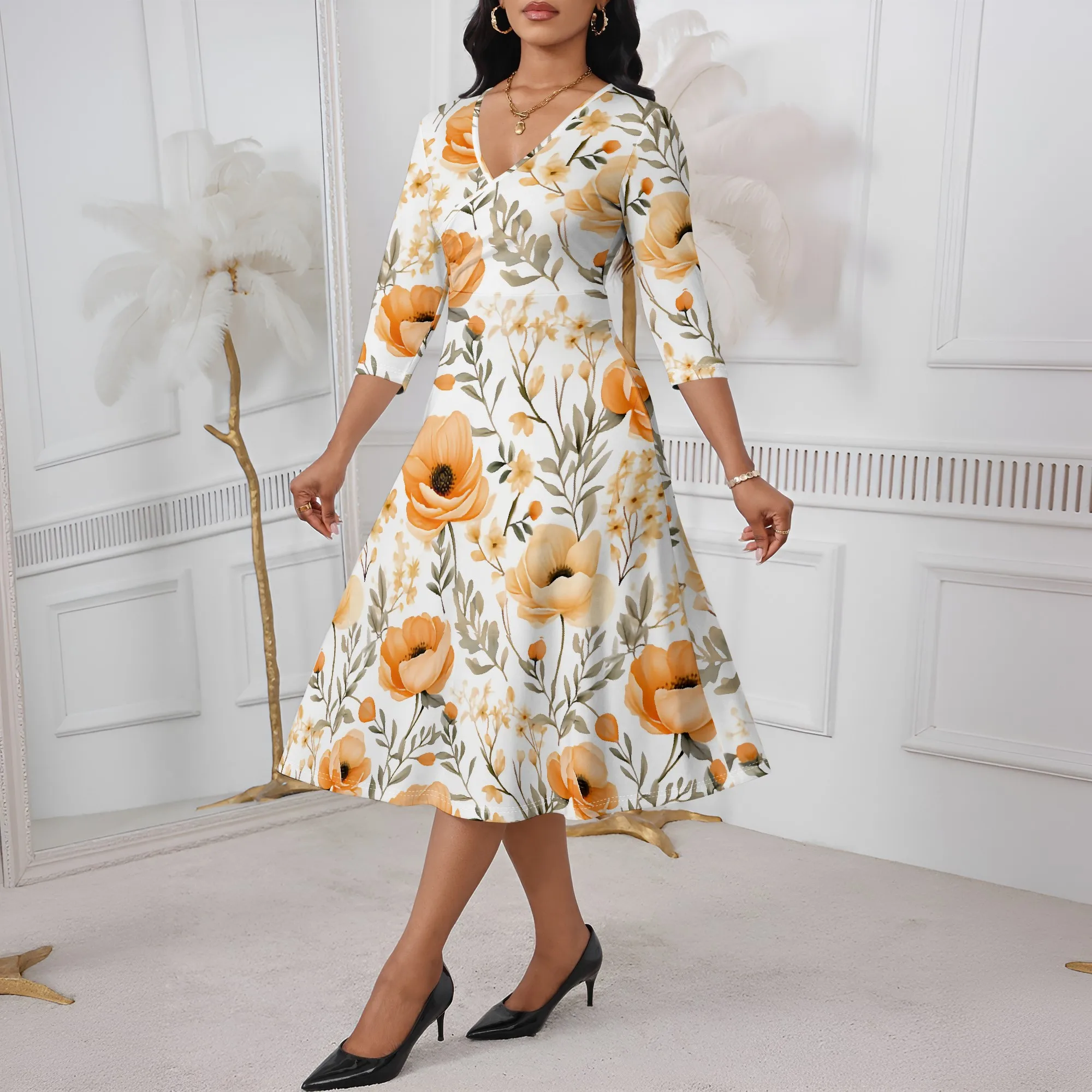 Yellow Floral Midi Dress XS-3XL V-Neck A-Line Style for Mother's Day, Easter Brunch or Spring Church Gathering Look
Yellow Floral Midi Dress XS-3XL V-Neck A-Line Style for Mother's Day, Easter Brunch or Spring Church Gathering Look