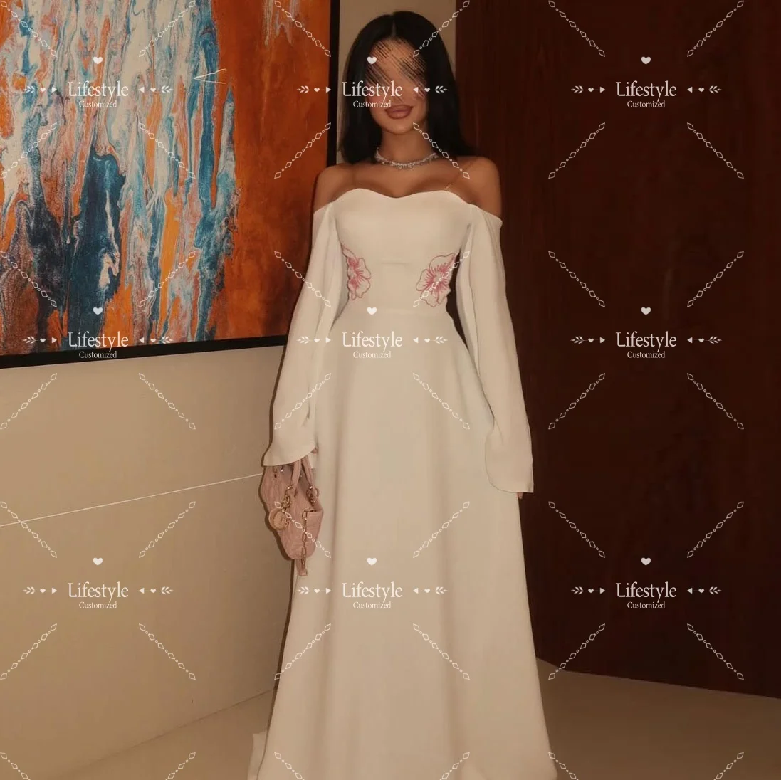Customized Off Shoulder Ivory Evening Dress with Pink Flower Beads Prom Gown Long Sleeves Special Occasion Party Dresses
Customized Off Shoulder Ivory Evening Dress with Pink Flower Beads Prom Gown Long Sleeves Special Occasion Party Dresses