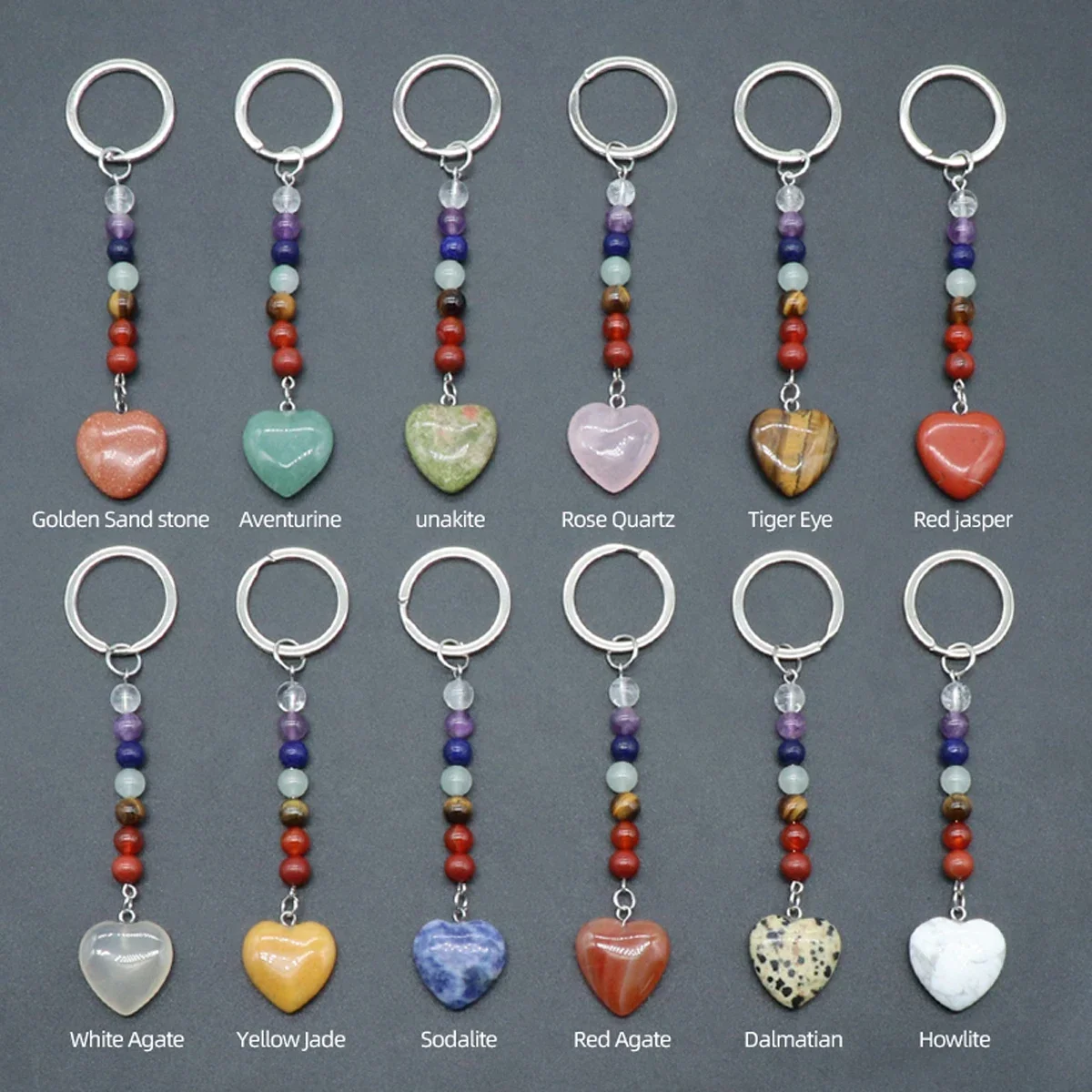 10PCS Natural Stone Seven Chakra Reiki Healing Heart shaped Pendant Keychain Jewelry Accessories Bookbag Hanging Jewelry
10PCS Natural Stone Seven Chakra Reiki Healing Heart shaped Pendant Keychain Jewelry Accessories Bookbag Hanging Jewelry