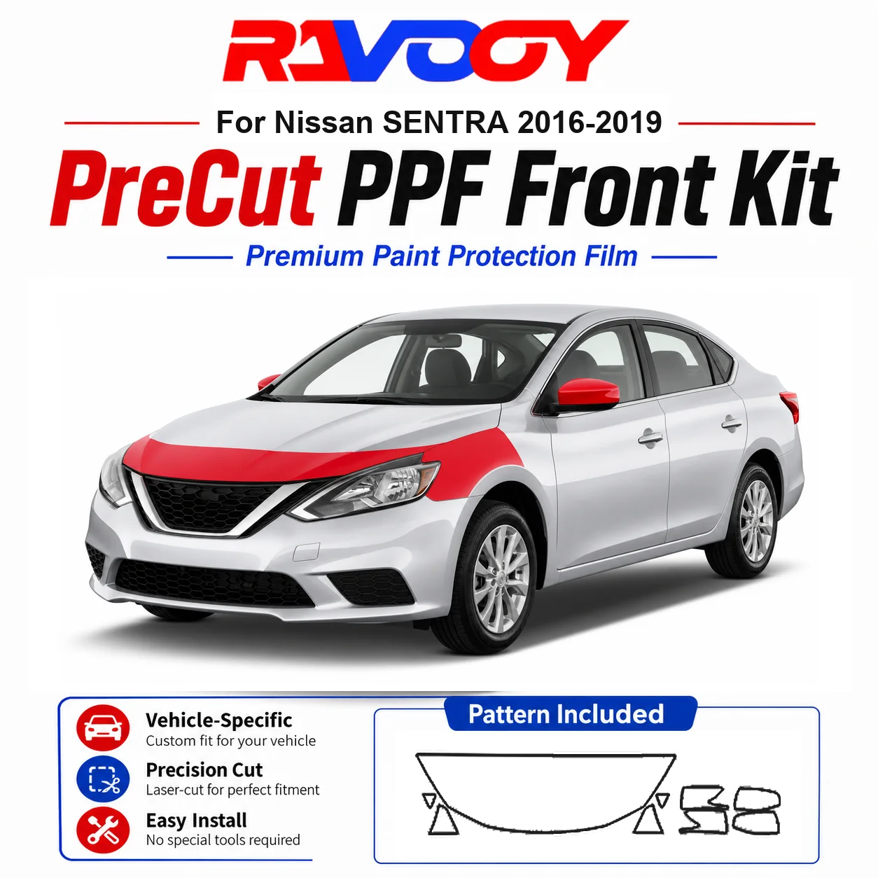 8.5mil TPU Precut PPF Kit For Nissan SENTRA 2016-2019 - Hood, Fenders & Mirror Set - Self-Healing Clear Bra Film
8.5mil TPU Precut PPF Kit For Nissan SENTRA 2016-2019 - Hood, Fenders & Mirror Set - Self-Healing Clear Bra Film