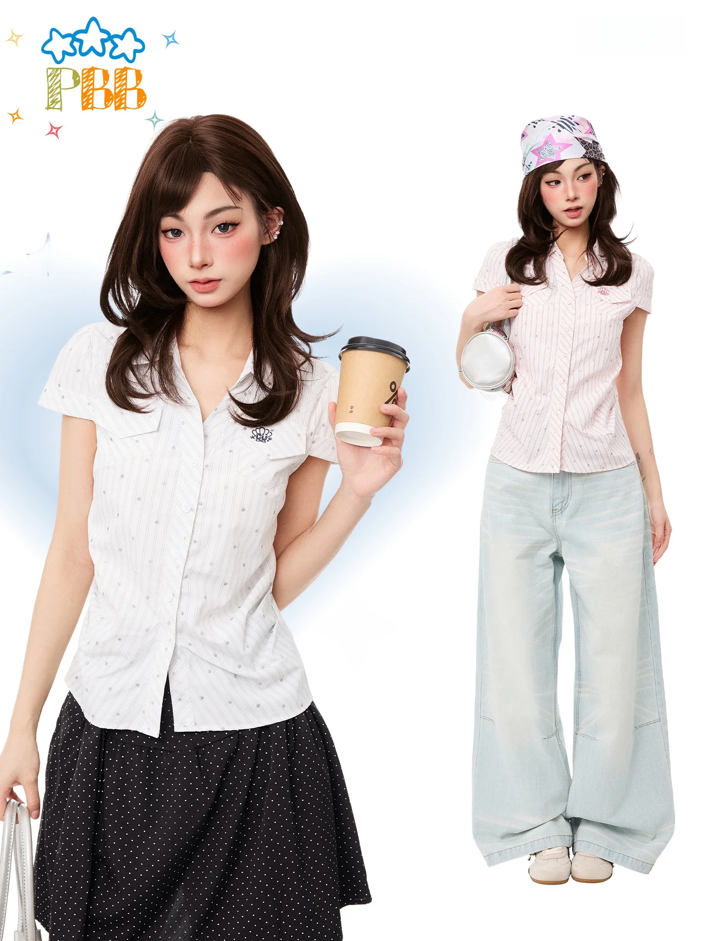 PBB Korean Style Casual Polka Dot Anti-Aging Shoulder Length Short Sleeve Women's Shirt Y2K Slimming Top Striped Pattern
PBB Korean Style Casual Polka Dot Anti-Aging Shoulder Length Short Sleeve Women's Shirt Y2K Slimming Top Striped Pattern