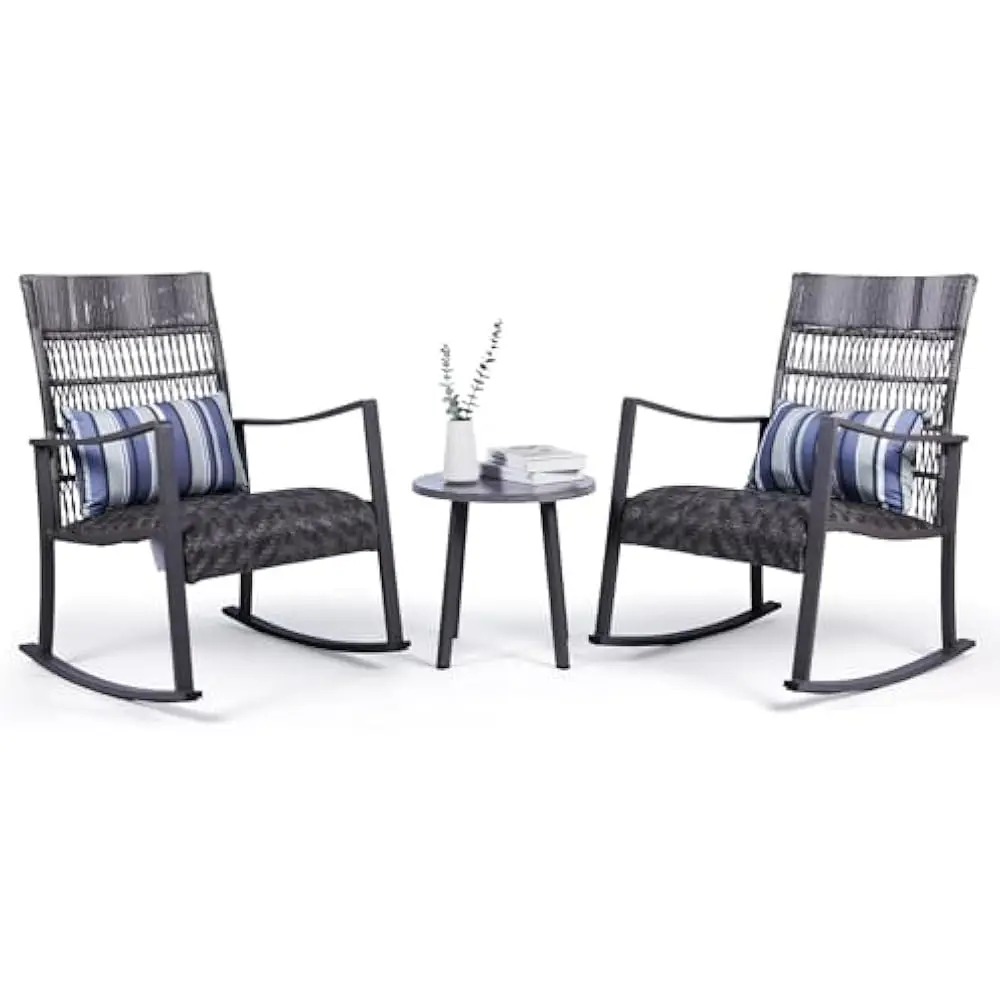 3-Piece Wicker Patio Rocking Chair Set – Outdoor Rocker Chairs w/Cushions and Faux Stone Table, All-Weather PE Rattan Furniture 
3-Piece Wicker Patio Rocking Chair Set – Outdoor Rocker Chairs w/Cushions and Faux Stone Table, All-Weather PE Rattan Furniture
