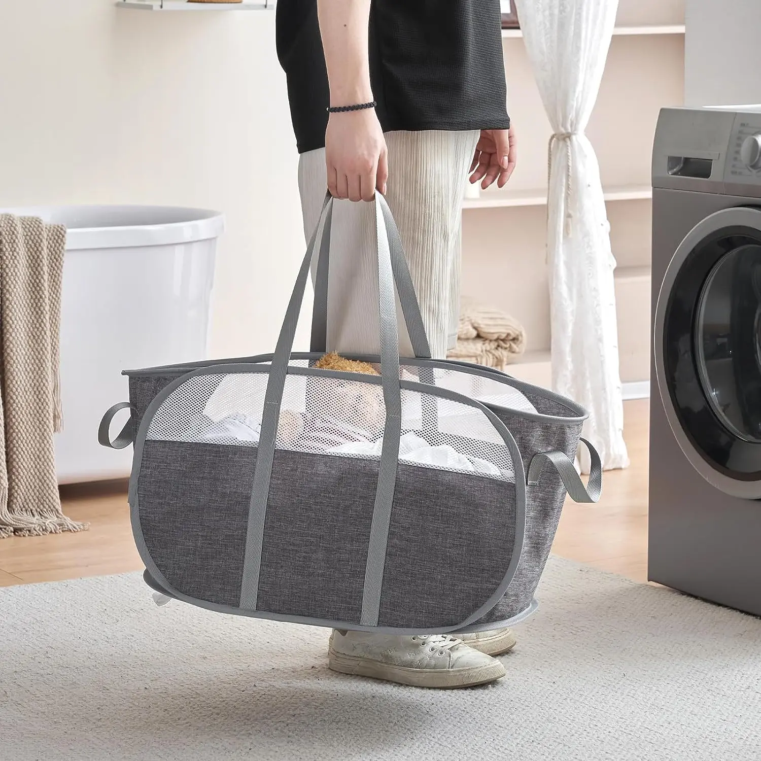 Collapsible Laundry Basket Foldable Pop Up Hamper with Reinforced Carry Handles for Laundry Bathroom Dorm or Travel
Collapsible Laundry Basket Foldable Pop Up Hamper with Reinforced Carry Handles for Laundry Bathroom Dorm or Travel