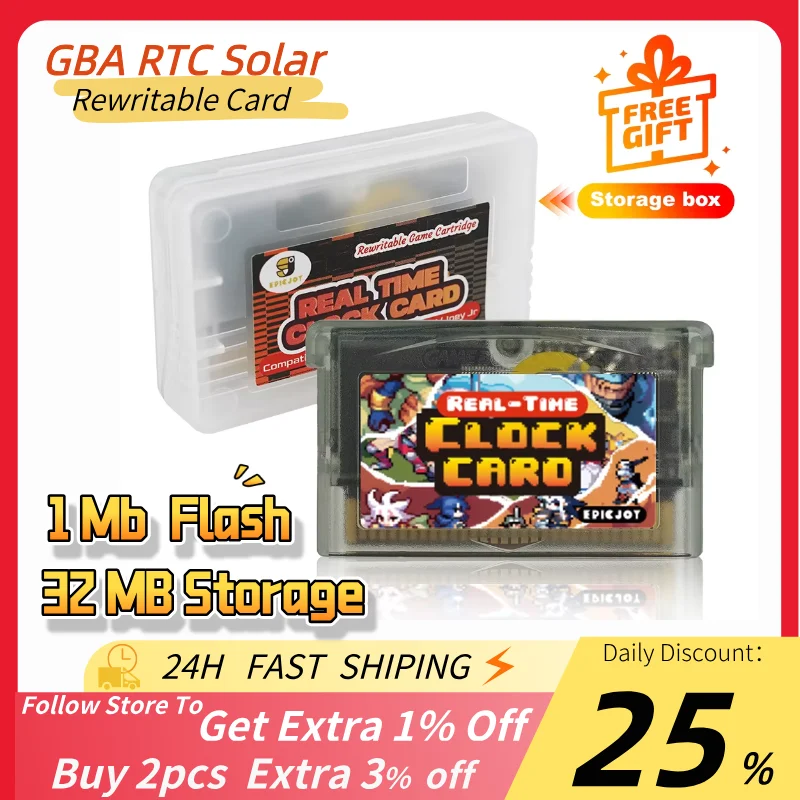 GBA RTC Solar Rewritable Cart 32MB Storage 1Mb Flash Functionality Compatible with GBA DS Series
GBA RTC Solar Rewritable Cart 32MB Storage 1Mb Flash Functionality Compatible with GBA DS Series