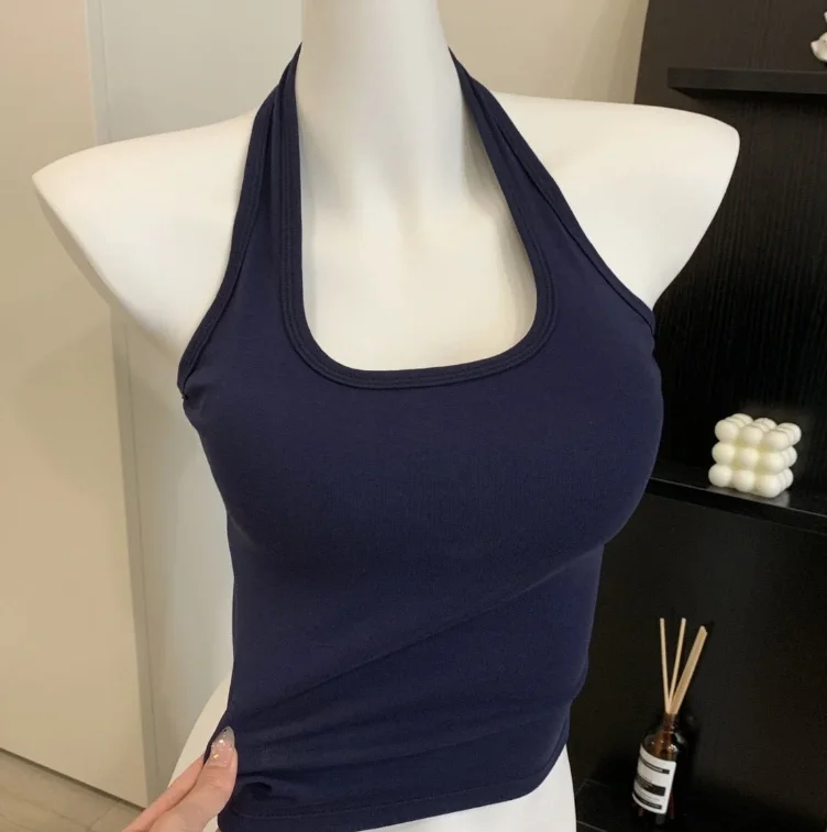 Navy blue U-neck backless vest, pure cotton slim fit multifunctional top, casual 2025 summer new women's clothing
Navy blue U-neck backless vest, pure cotton slim fit multifunctional top, casual 2025 summer new women's clothing