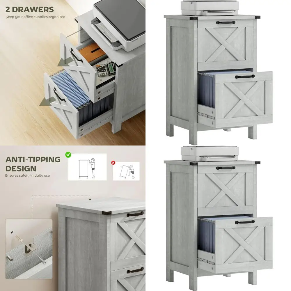 Rustic A4/Letter Vertical File Cabinet with Silent Slides and Barn Door, Light Gray, for Home Office Storage
Rustic A4/Letter Vertical File Cabinet with Silent Slides and Barn Door, Light Gray, for Home Office Storage