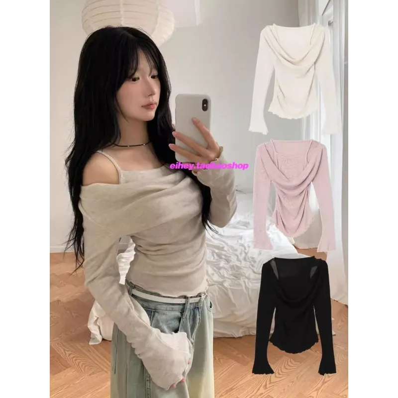 Fake Two-piece Pleated Sexy Slim Knit T-shirt Women 2025 Spring New Korean Strapless Solid Color Casual Long-sleeved Tops
Fake Two-piece Pleated Sexy Slim Knit T-shirt Women 2025 Spring New Korean Strapless Solid Color Casual Long-sleeved Tops