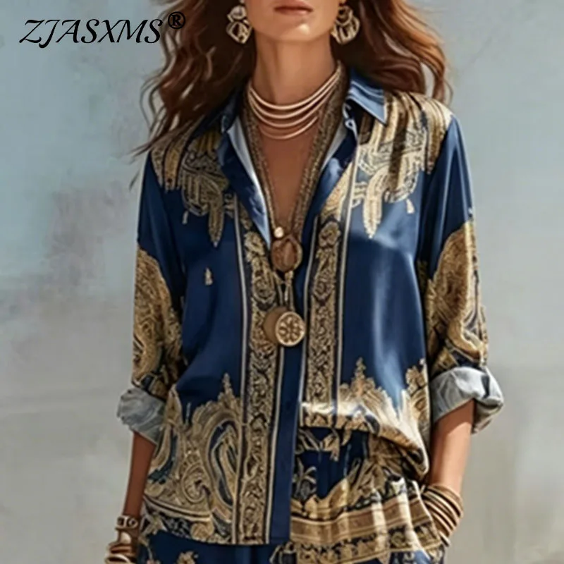 Women Printed 2 Piece Set Autumn Long Sleeve Shirt and Wide Leg Pants Casual Boho Outfit New Spring Turn-down Collar Button Suit
Women Printed 2 Piece Set Autumn Long Sleeve Shirt and Wide Leg Pants Casual Boho Outfit New Spring Turn-down Collar Button Suit
