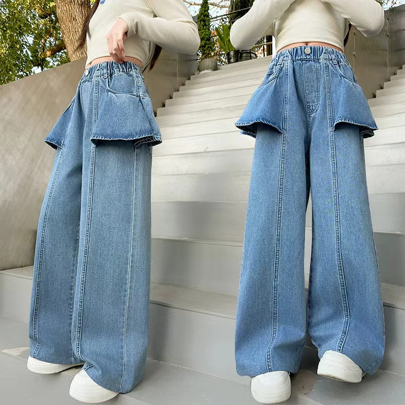 Girls' ruffle jeans spring and autumn styles children's casual loose wide leg pants kids autumn clothes versatile denim pants
Girls' ruffle jeans spring and autumn styles children's casual loose wide leg pants kids autumn clothes versatile denim pants